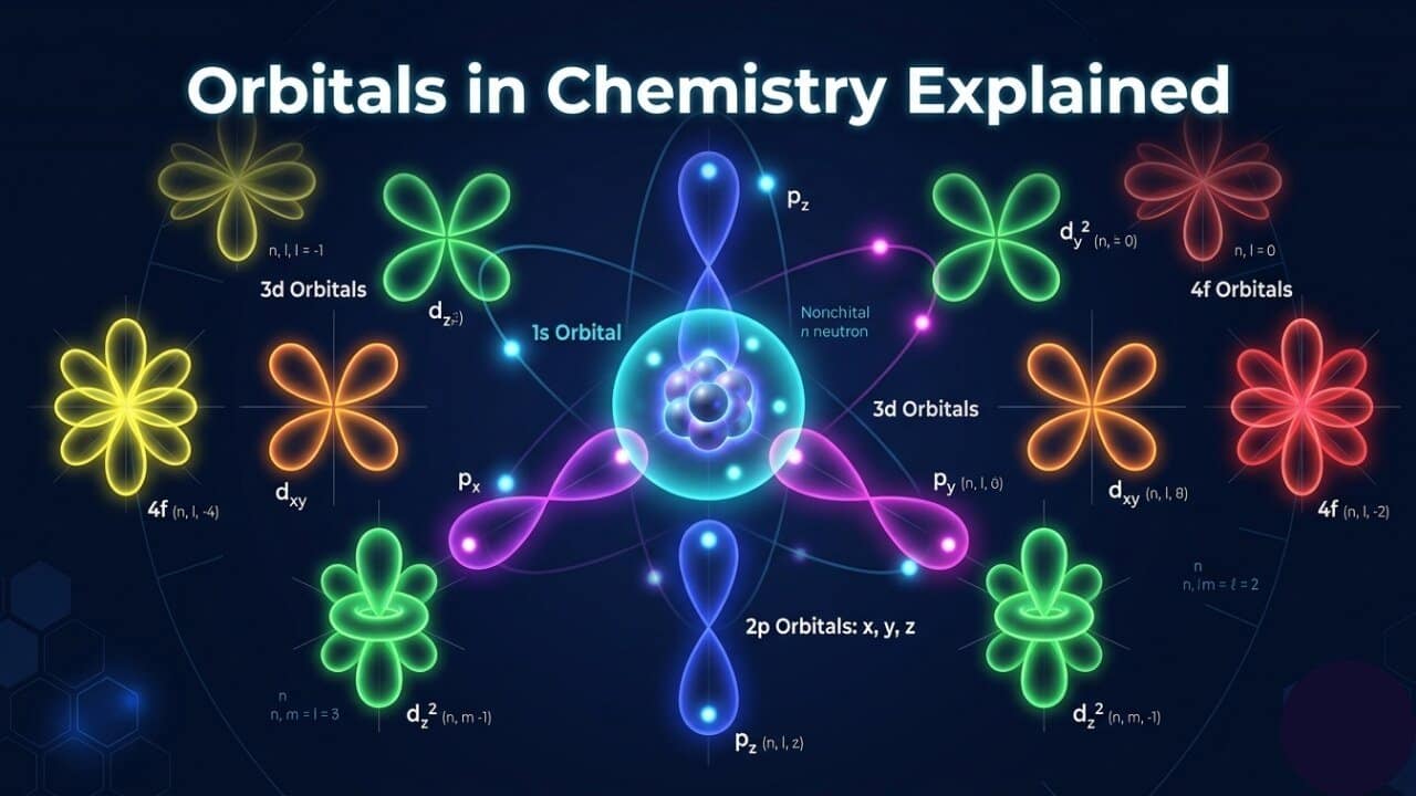 Understand Orbitals in Chemistry Explained with easy language. Learn shapes, types, s p d f orbitals, and electron configuration in this complete beginner-friendly guide.,Orbitals in Chemistry Explained