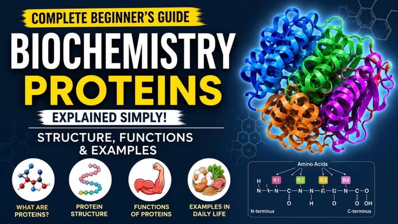 Biochemistry Proteins: structure, amino acids, protein synthesis, types, and biological functions explained with examples